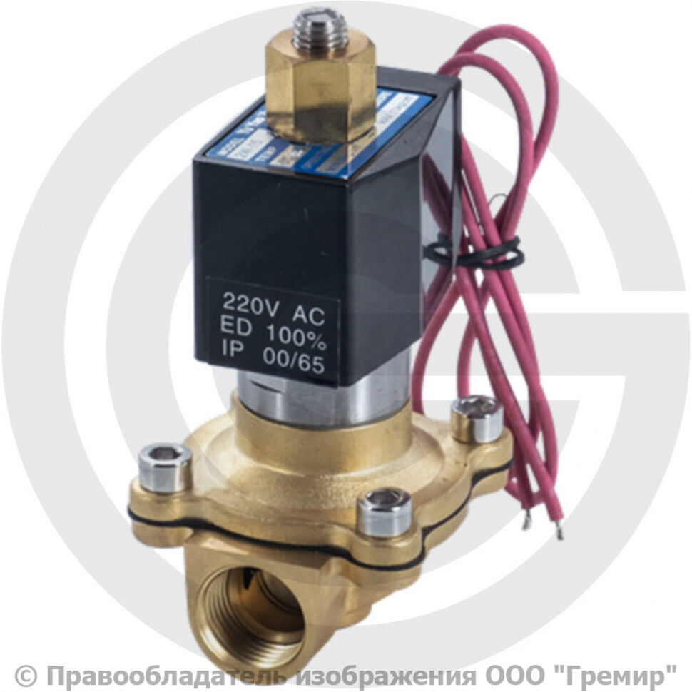 Клапан электромагнитный латунный прямого действия закрытый Ду-40 (1 1/2") Ру-10 ВР (ВН) 220AC NK-2W-400-40-220AC