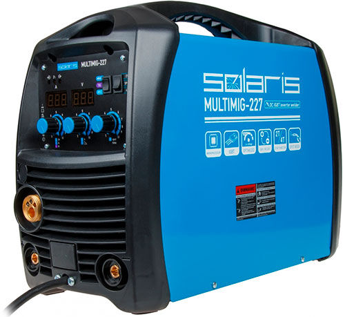 Полуавтомат сварочный Solaris MULTIMIG-227, 230 В, MIG/FLUX/MMA/TIG, евроразъем, горелка 3 м, смена полярности, 2T/4T/Sp