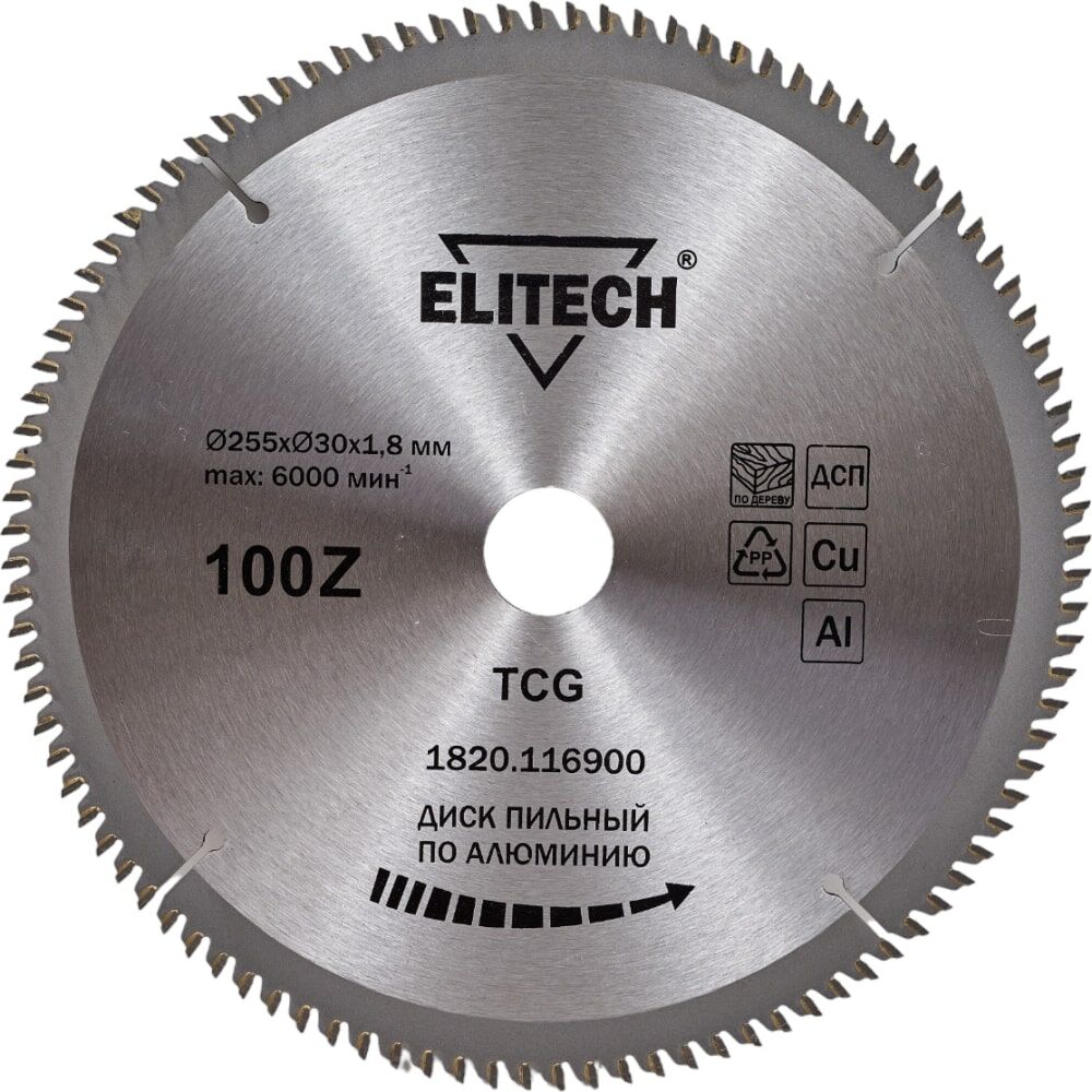 Пильный диск по алюминию Elitech 255х30х1.8 мм; 100Z