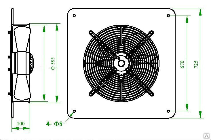 Вентилятор осевой 550 0,45 кВт 10500 м3/час 3