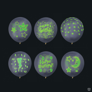 Капитан Весельчак Набор воздушных шаров с флуоресцентным покр. с рисунками, 3 шт, 12", 6 дизайнов 