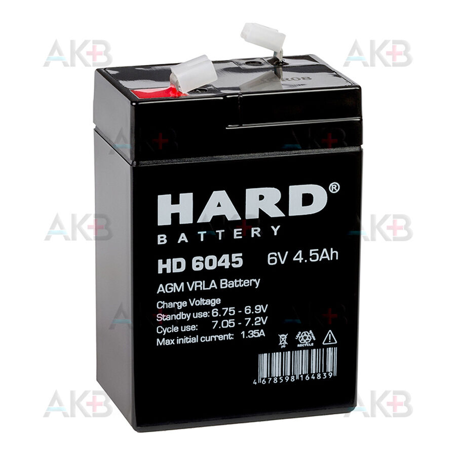 Аккумулятор HARD HD 6045 6V 4.5Ah (70x48x102)