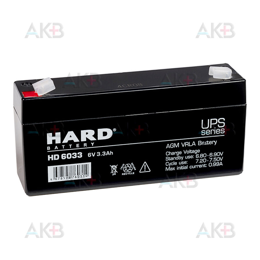 Аккумулятор HARD HD 6033 6V 3.3Ah (125x33x67) AGM