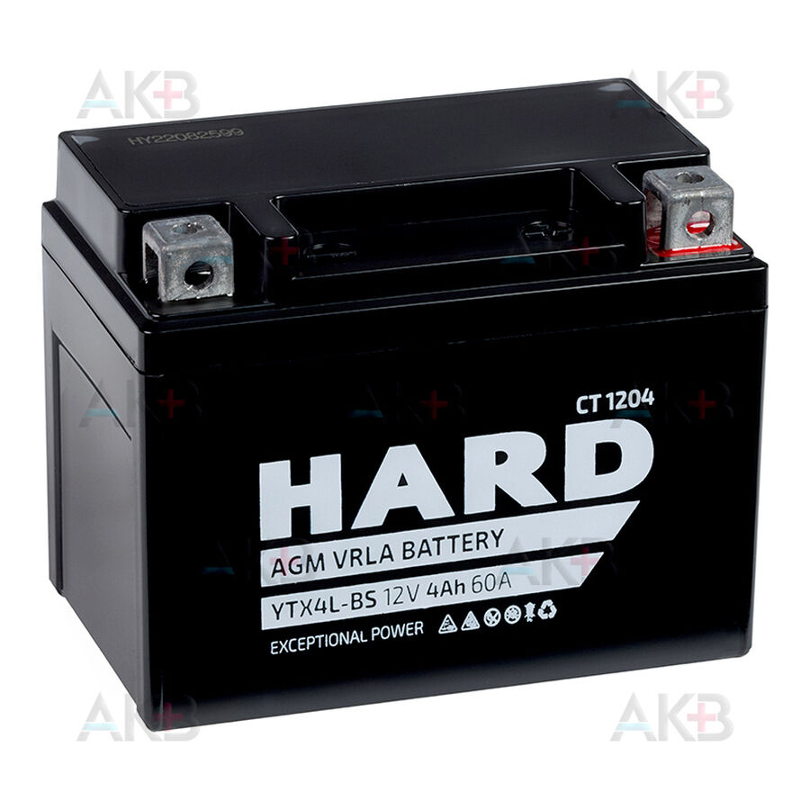 Аккумулятор HARD YTX4L-BS 12V 4Ah 60А (114x70x87) СТ 1204 обр. пол.