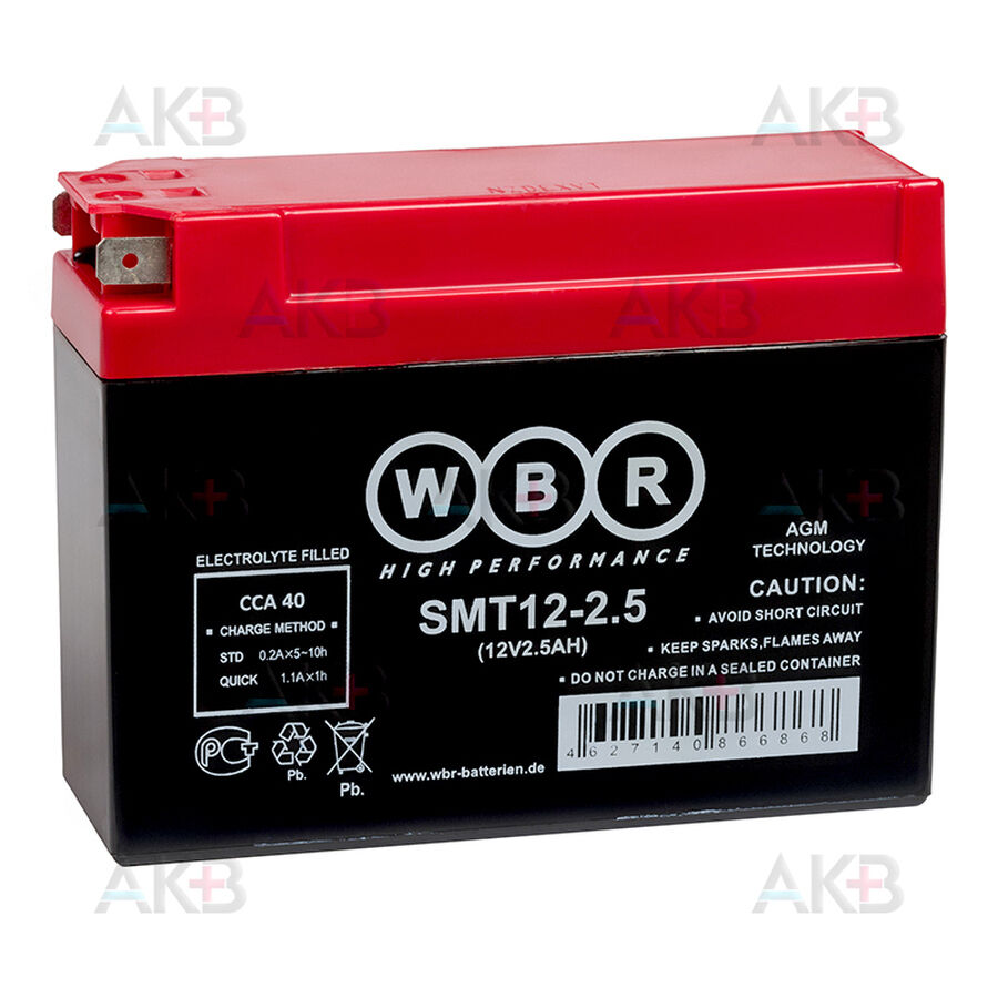 Аккумулятор WBR SMT12-2.5 AGM 2.5Ah 40А (114x39x86) YT4B-BS