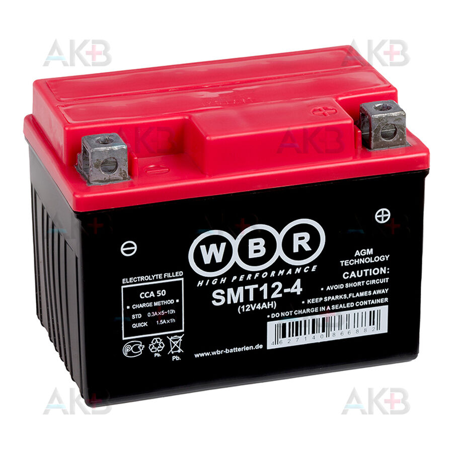 Аккумулятор WBR SMT12-4 AGM 4 Ач 50А обратная пол.(113x70x85) YT4L-BS