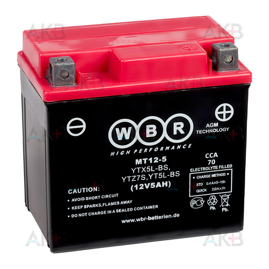 Аккумулятор WBR SMT12-5 AGM 5 Ач 70А обратная пол.(113x70x105) YTX5L-BS