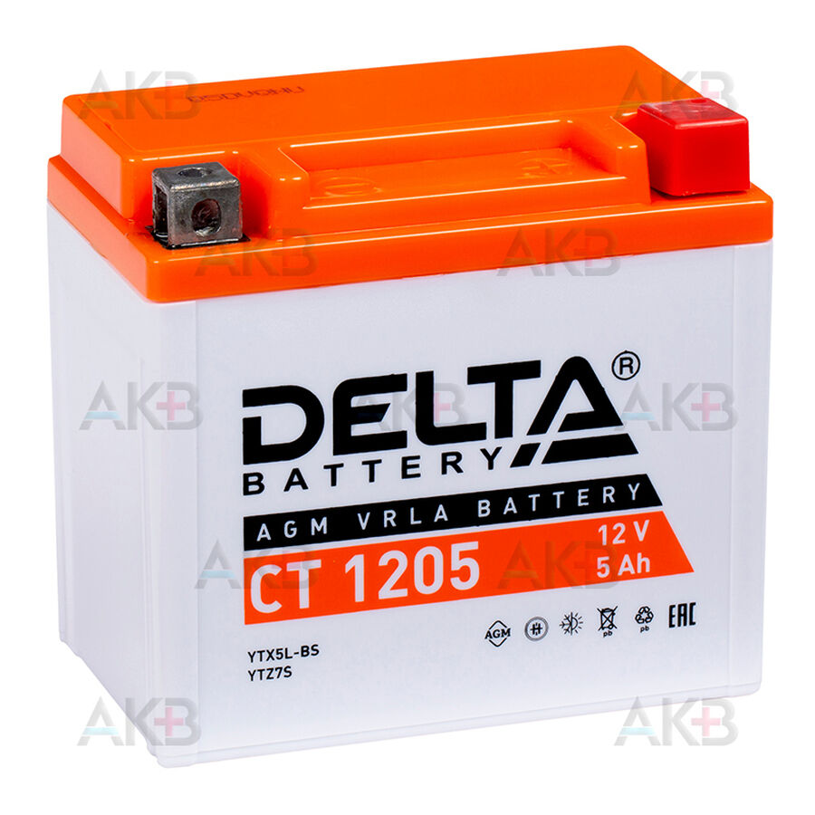 Аккумулятор Delta CT 1205, 12V 5Ah, 80А (114x69x109) YTX5L-BS, YTZ7S, YT5L-BS