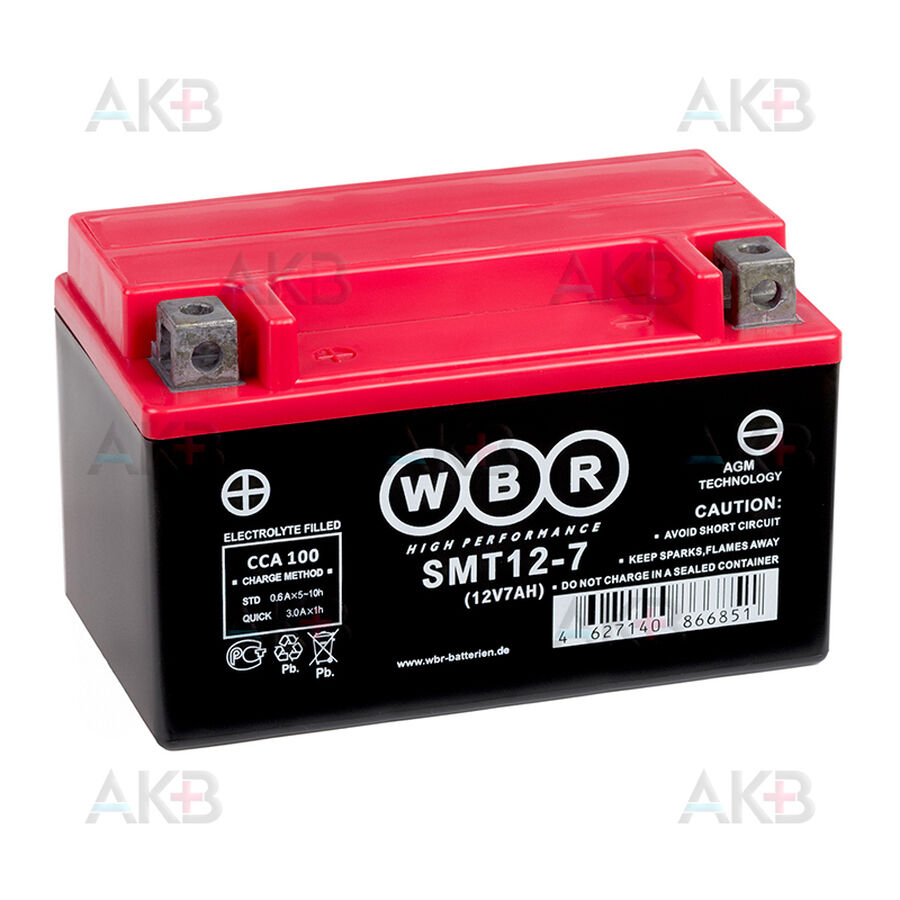 Аккумулятор WBR SMT12-7 AGM 7 Ач 100А прямая пол.(150x87x93) YTX7A-BS