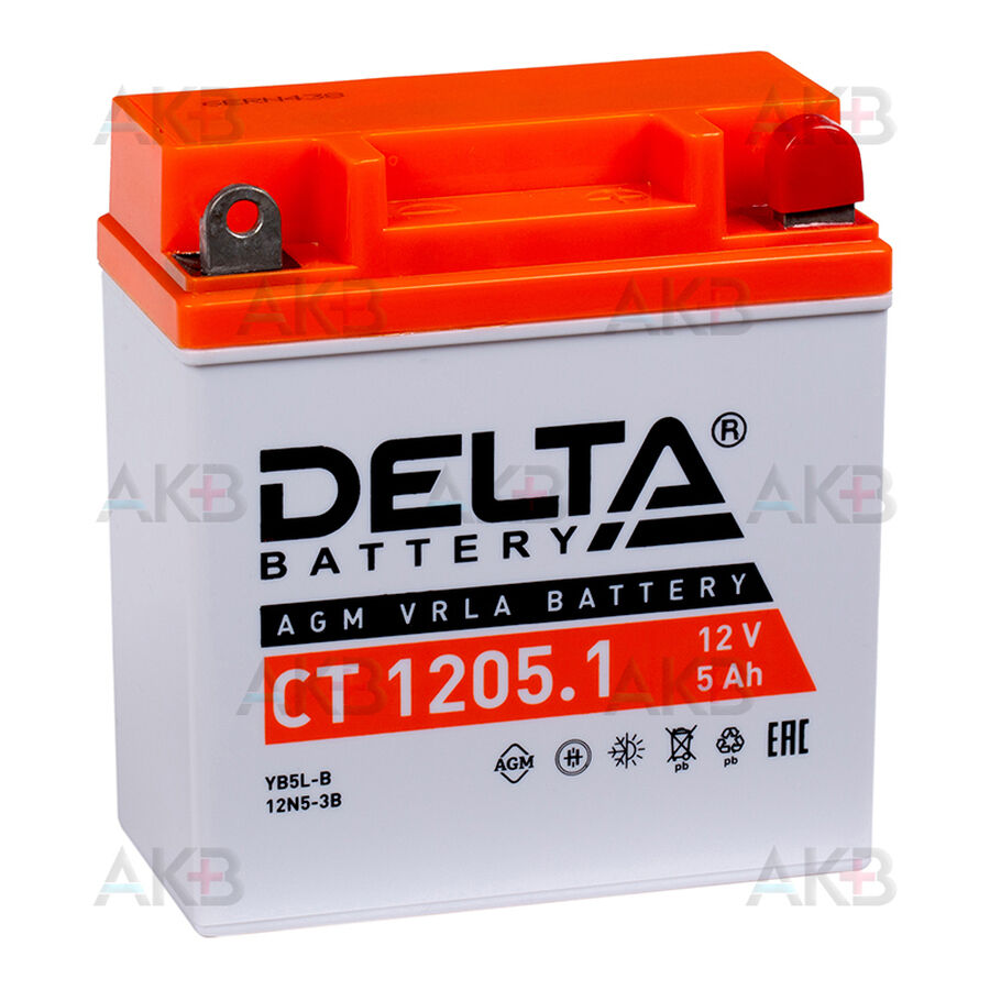 Аккумулятор Delta CT 1205.1, 12V 5Ah, 65А (120x61x129) YB5L-B, 12N5-3B