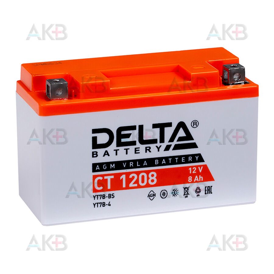 Аккумулятор Delta CT 1208, 12V 8Ah, 130А (150x66x95) YT7B-BS, YT7B-4
