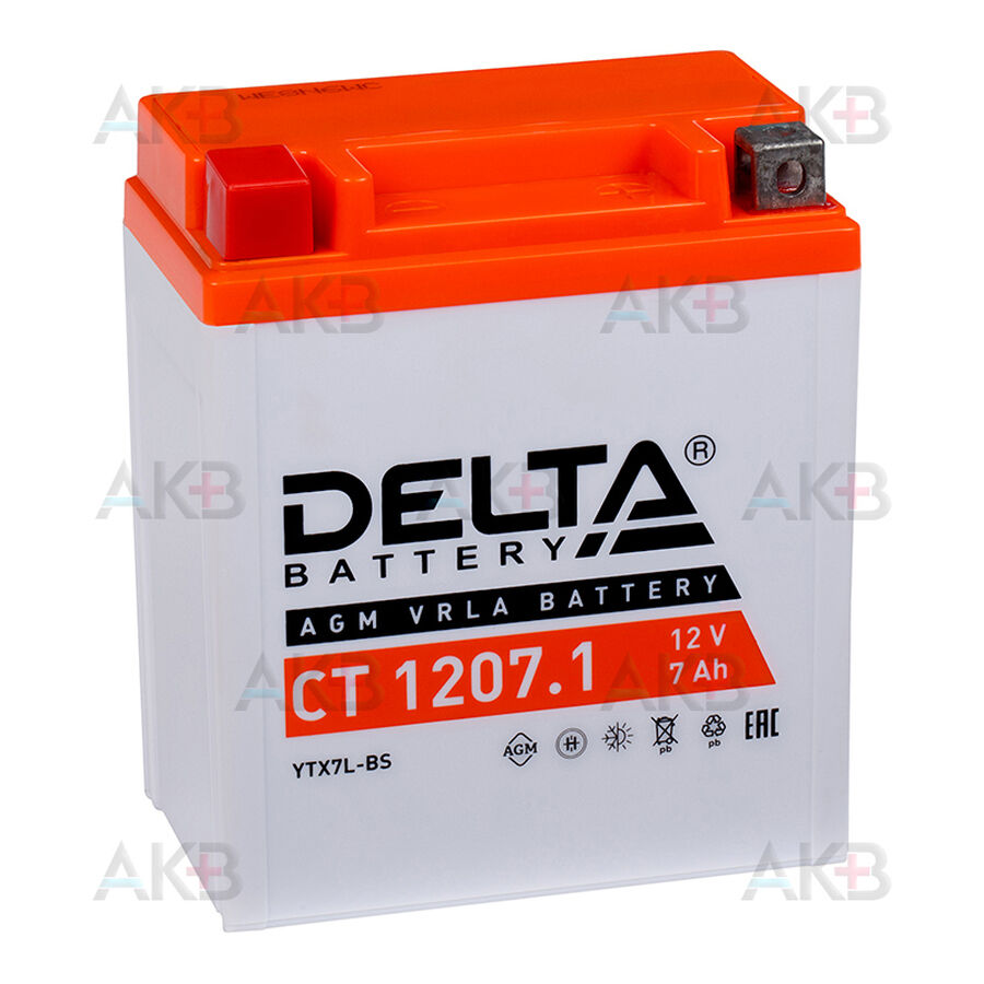 Аккумулятор Delta CT 1207.1, 12V 7Ah, 100А (114x71x131) YTX7L-BS