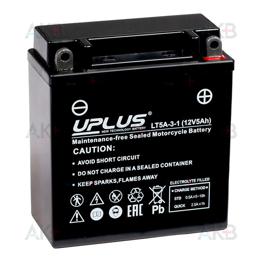 Аккумулятор Uplus LT5A-3-1 12V 5Ah 55А обр. пол. (121x61x131) Super Start AGM YB5L-B