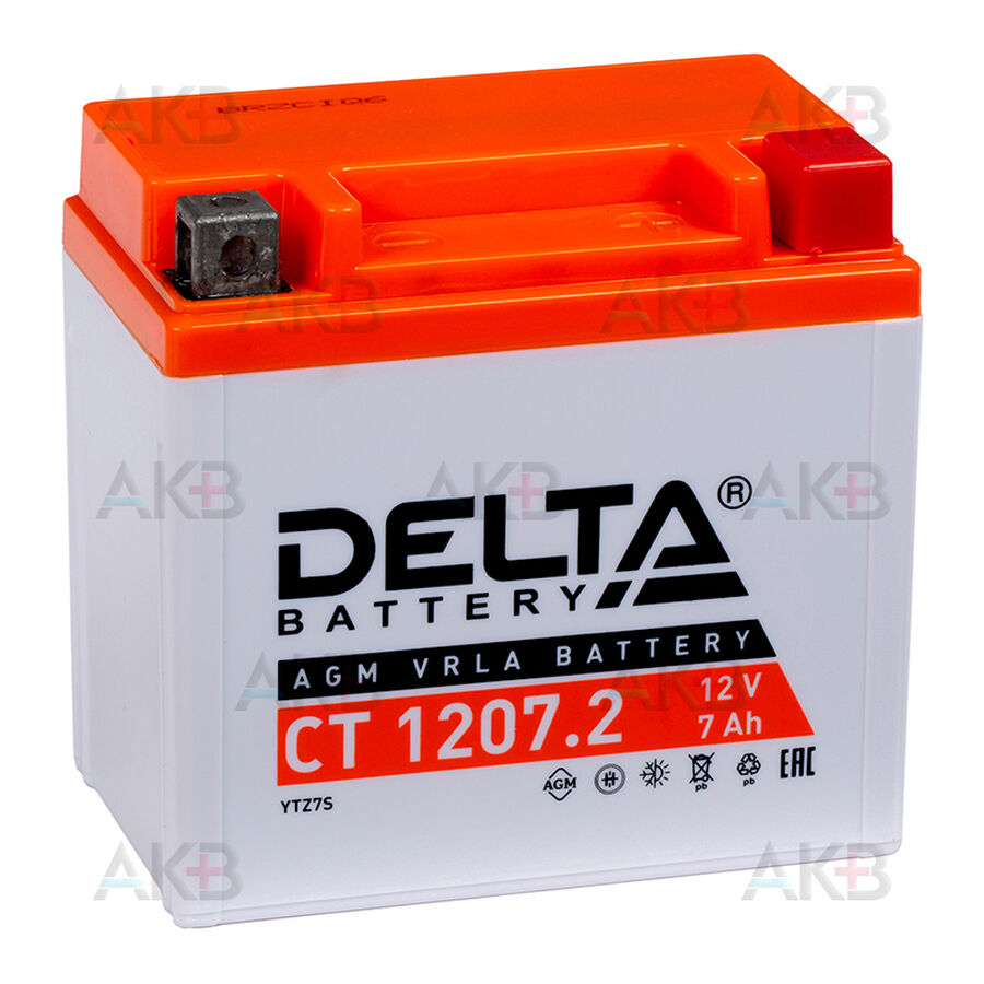 Аккумулятор Delta CT 1207.2, 12V 7Ah, 130А (114x70x108) YTZ7S