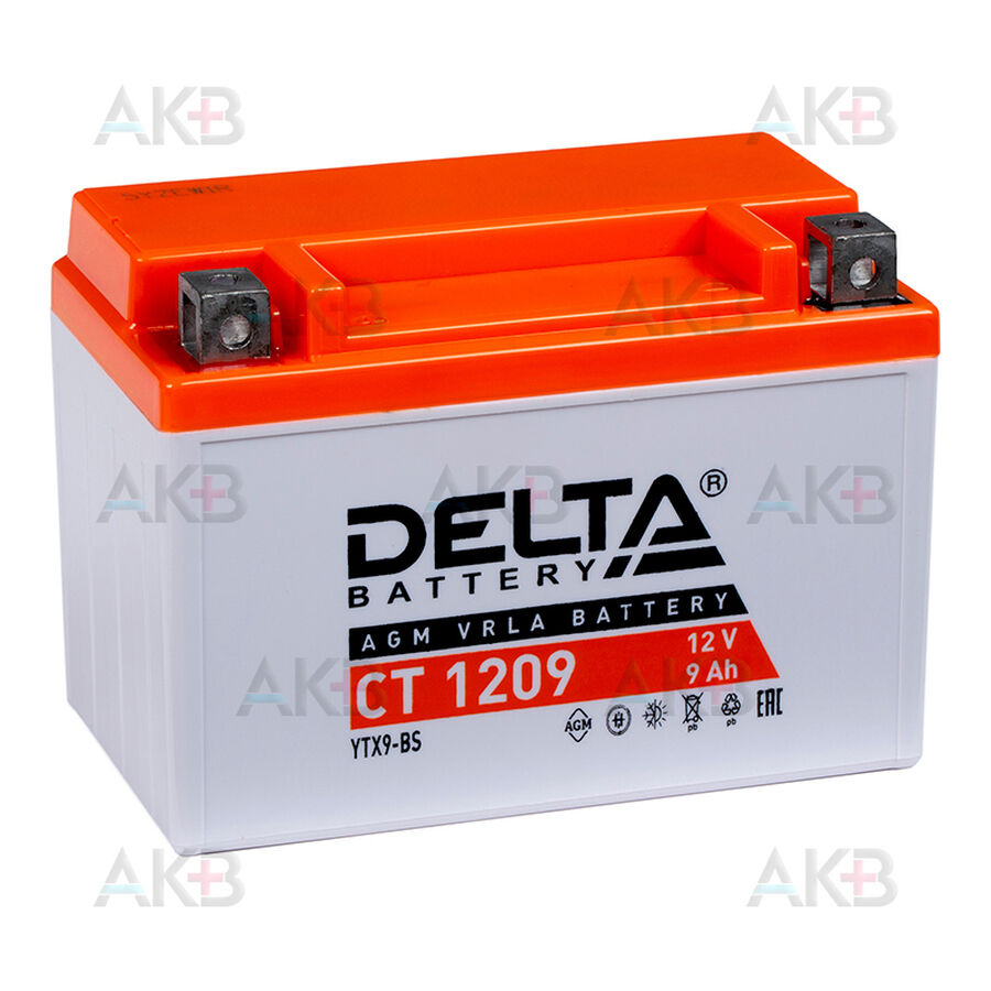 Аккумулятор Delta CT 1209, 12V 9Ah, 135А (152x87x107) YTX9-BS, YTX9