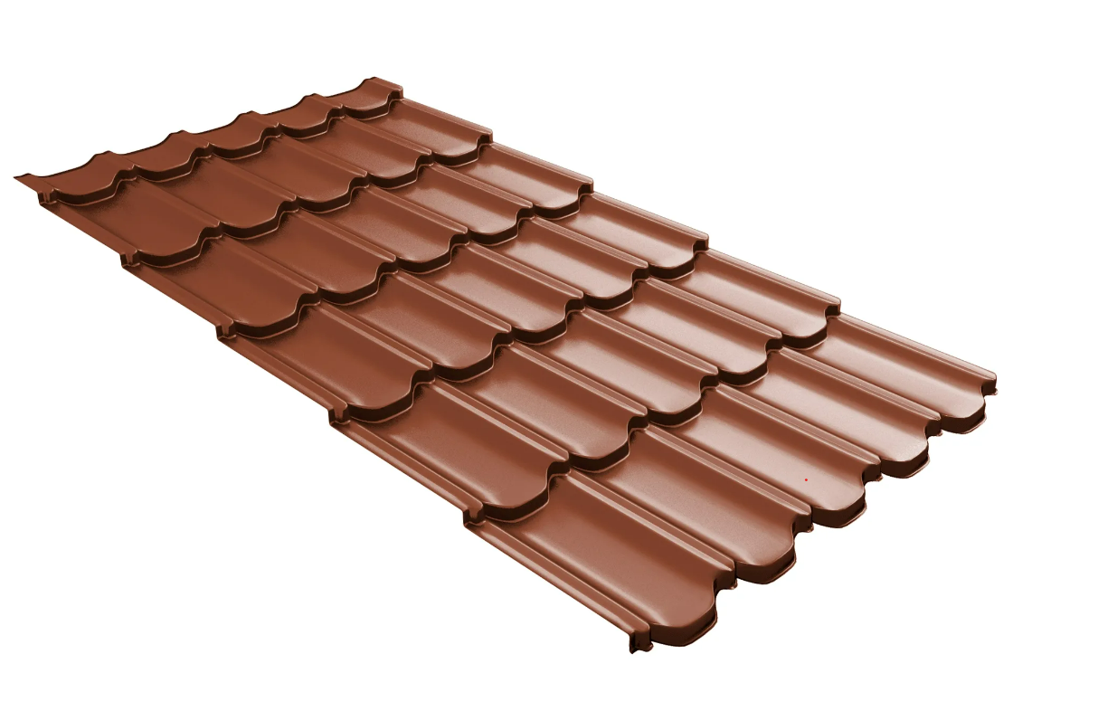 Металлочерепица, Ламонтерра X, Облиц: Norman PE, Цвет: коричневый шоколад