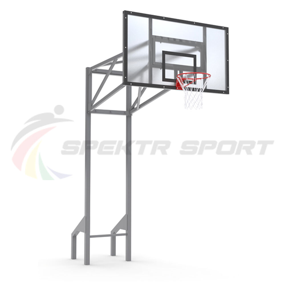 Стойка баскетбольная уличная усиленная со щитом из оргстекла, кольцом и сеткой