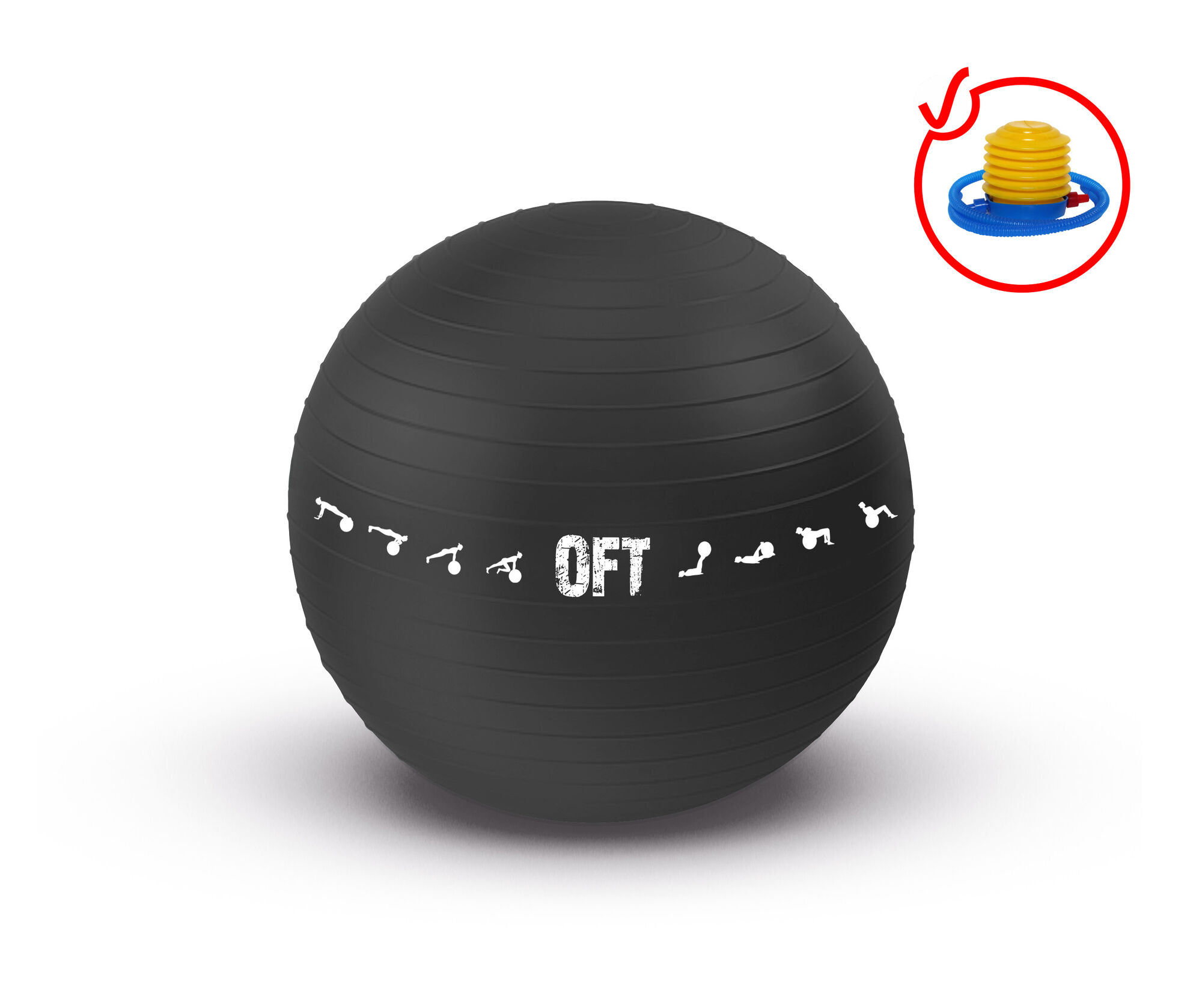 Гимнастический мяч 75 см для коммерческого использования черный с насосом Original FitTools FT-GBPRO-75BK