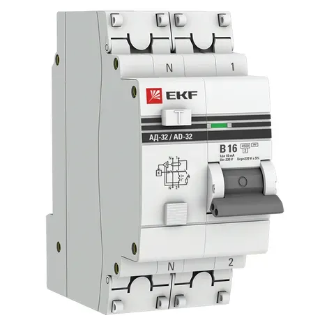 Дифференциальный автомат АД-32 1P+N 16А/10 мА (хар. B, AC, электронный, защита 270В) 4,5кА EKF Proxima