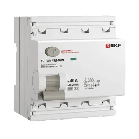 Выключатель дифференциального тока ВД-100N 4P 40А 30 мА тип A эл-мех 6 кА Proxima EKF