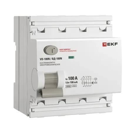 Выключатель дифференциального тока ВД-100N 4P 100А 100 мА тип A эл-мех 6 кА Proxima EKF