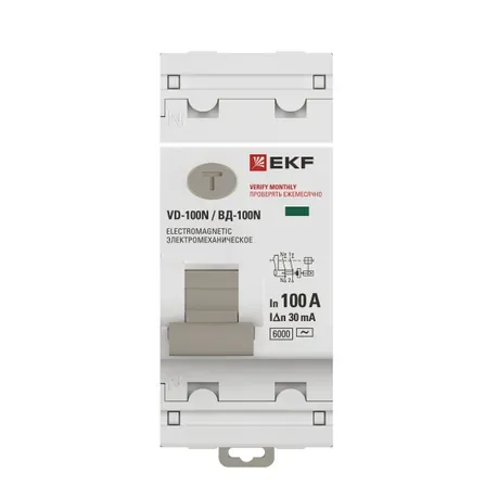 Выключатель дифференциального тока ВД-100N 2P 100А 30 мА тип AC эл-мех 6 кА Proxima EKF