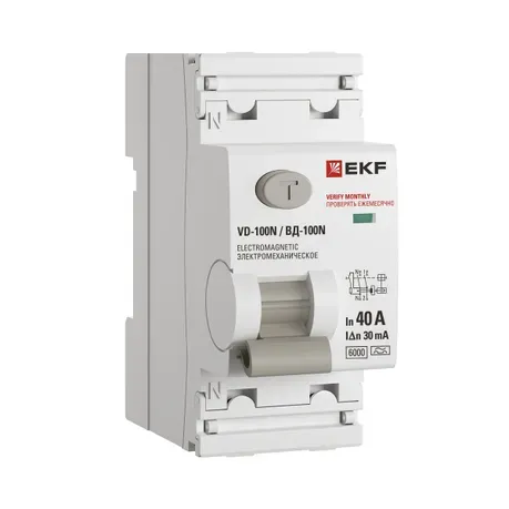 Выключатель дифференциального тока ВД-100N 2P 40А 30 мА тип A эл-мех 6 кА Proxima EKF