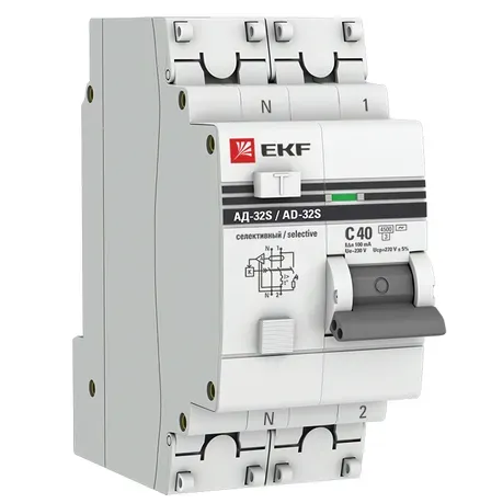 Дифференциальный автомат АД-32 (селективный) 1P+N 40А/100 мА EKF Proxima