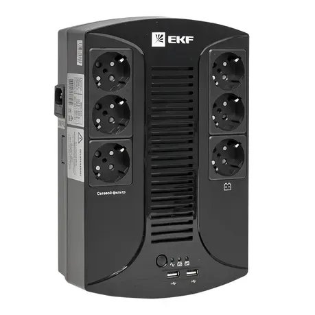 Источник бесперебойного питания ИБП E-Power Home 800 ВА , 480 Вт 6хSchuko, 2xUSB Charger, USB,RJ11 EKF