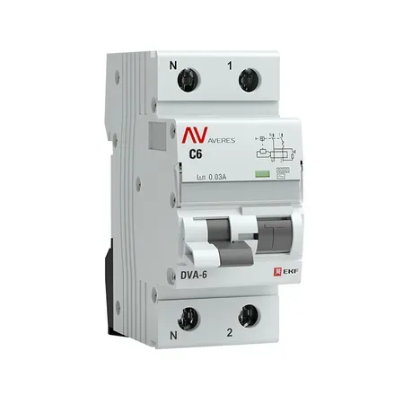 Дифференциальный автомат DVA-6 1P+N 6А (C) 30 мА (AC) 6 кА EKF Averes