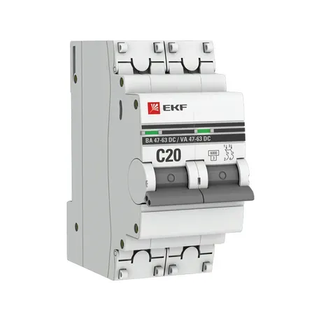 Автоматический выключатель 2P 20А (C) 6 кА ВА 47-63 DC EKF Proxima