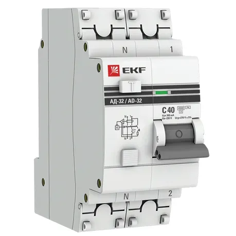 Дифференциальный автомат АД-32 1P+N 40А/300 мА (хар. C, AC, электронный, защита 270В) 4,5кА EKF Proxima