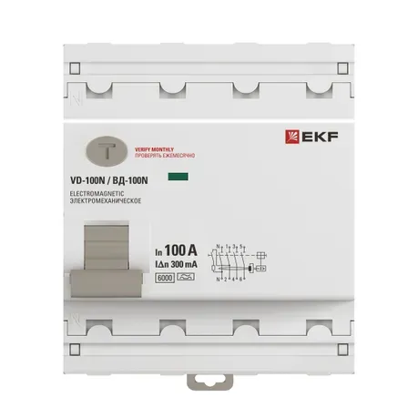 Выключатель дифференциального тока ВД-100N 4P 100А 300 мА A эл-мех 6 кА Proxima EKF