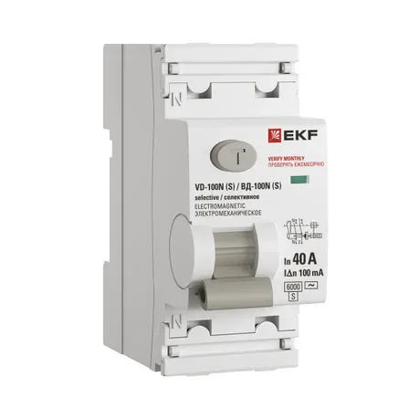 Выключатель дифференциального тока ВД-100N (S) 2P 40А 100 мА тип AC эл-мех 6 кА Proxima EKF