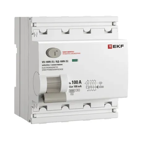 Выключатель дифференциального тока ВД-100N (S) 4P 100А 100 мА тип AC эл-мех 6 кА Proxima EKF