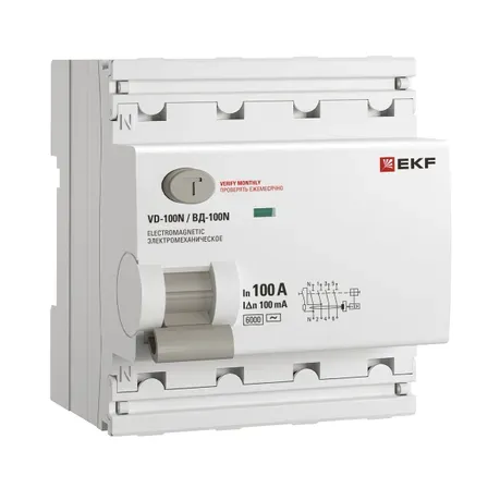 Выключатель дифференциального тока ВД-100N 4P 100А 100 мА тип AC эл-мех 6 кА Proxima EKF