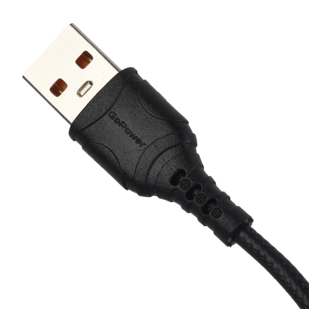 USB кабель шт.USB (A) - шт.Type-C 1м, 2,4A, ПВХ, черный GP06T "GoPower" 3