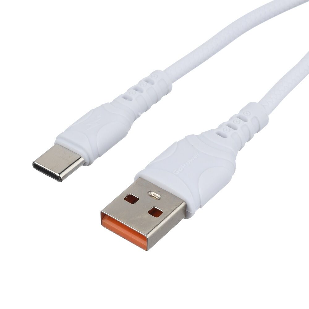 USB кабель шт.USB (A) - шт.Type-C 1м, 2,4A, ПВХ, белый GP06T "GoPower" 1