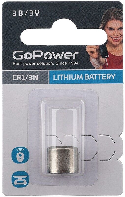 Элемент питания CR 1/3N GoPower Lithium 3V (для фотоаппаратов, прицелов и т.п.) BL-1
