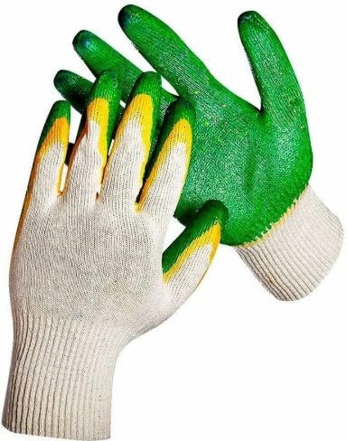 Перчатки трикотажные с 2-м латексным обливо м Зеленые уп.300 пар ОМ-11111123