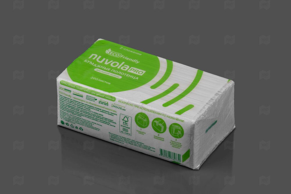 Полотенце бумажное Nuvola Pro Eco 200 шт 1-слойное белые 21 Мир упаковки ЦБ-015804
