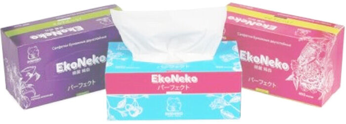 Салфетки бумажные INSHIRO EkoNeko Горная прохлада 2-слойное 200 шт белые 48 арт EN405 ЦБ-006059