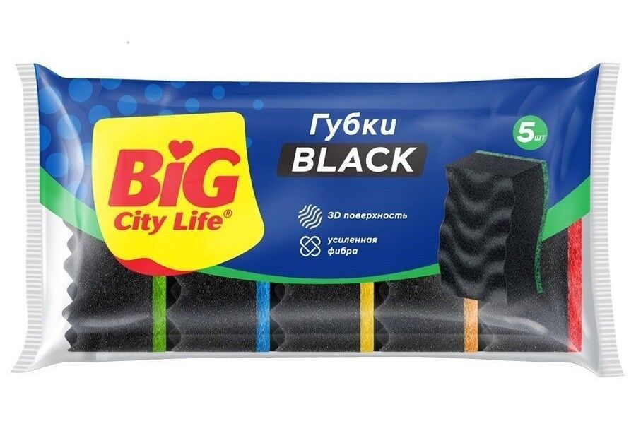 Губка для посуды Big City 5 шт Максима Black 10 Биосфера Сервис ЦБ-064852