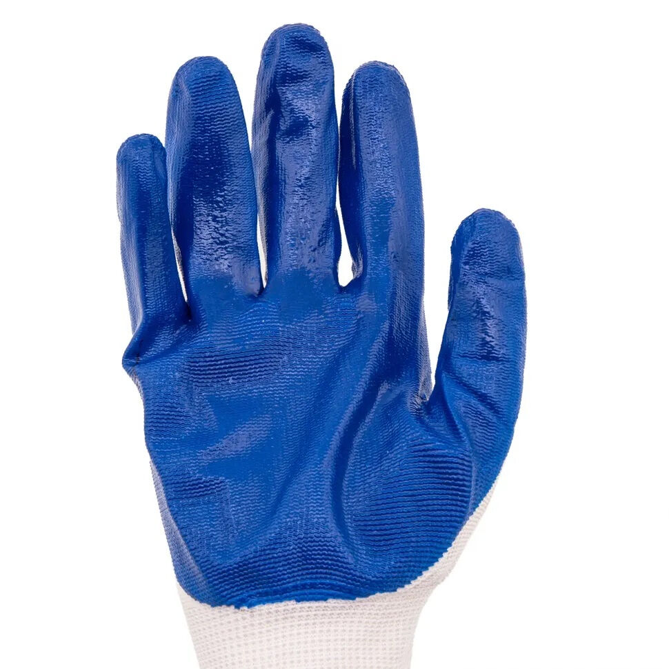Перчатки полиэфирные L с синим нитрильным покрытием 15 класс Сибртех, арт 67862 ЦБ-009149