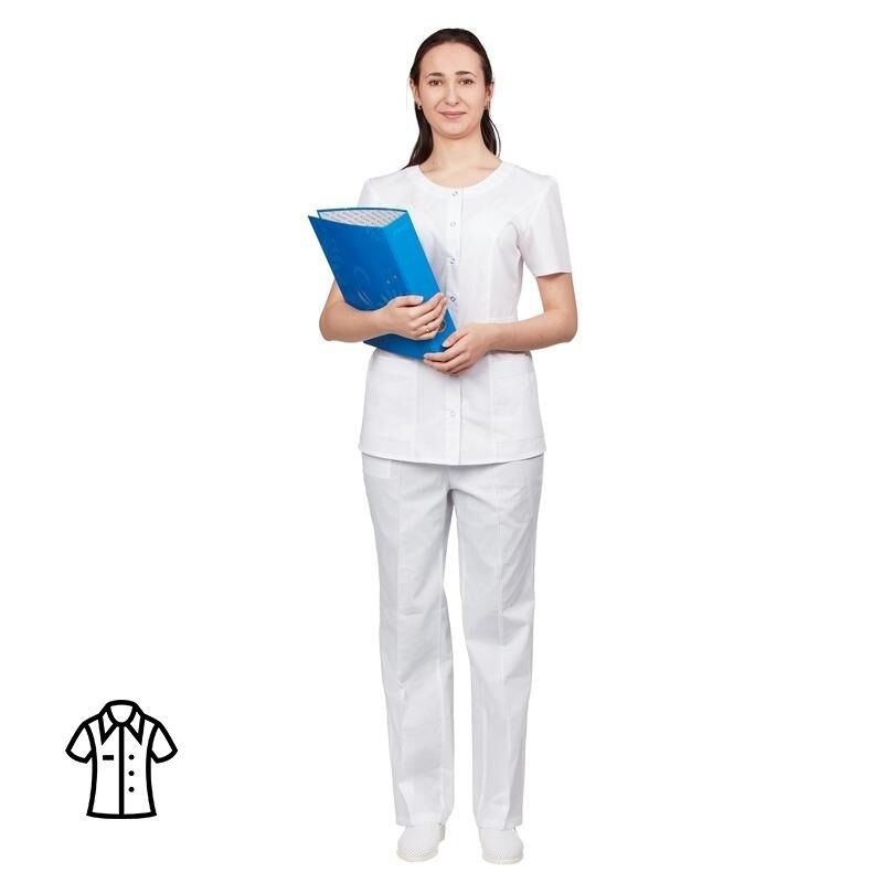 Блуза медицинская женская м16-БЛ с коротким рукавом белая (размер 48-50, рост 158-164) NoName