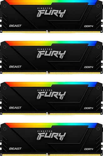 Оперативная память Kingston DDR4 64GB (4x16GB) 3600MHz FURY Beast RGB (KF436C18BB2AK4/64)