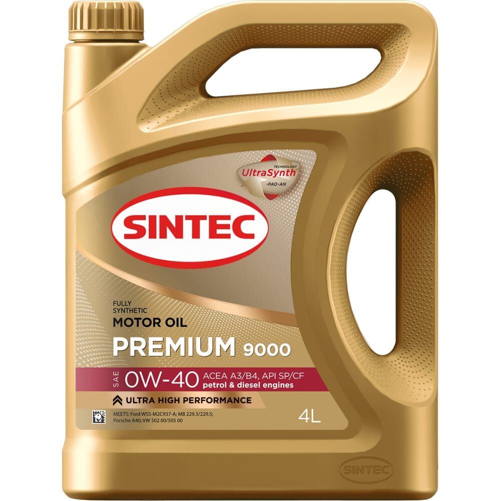Синтетическое моторное масло Sintec premium sae 0w-40 api sp/cf acea a3/b4,