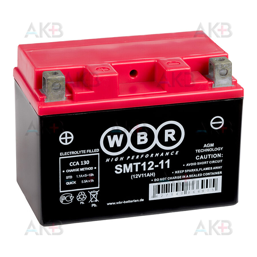 Аккумулятор WBR SMT12-11 AGM 11 Ач 230А прямая пол.(150x88x110) YTZ12S, YTZ14S