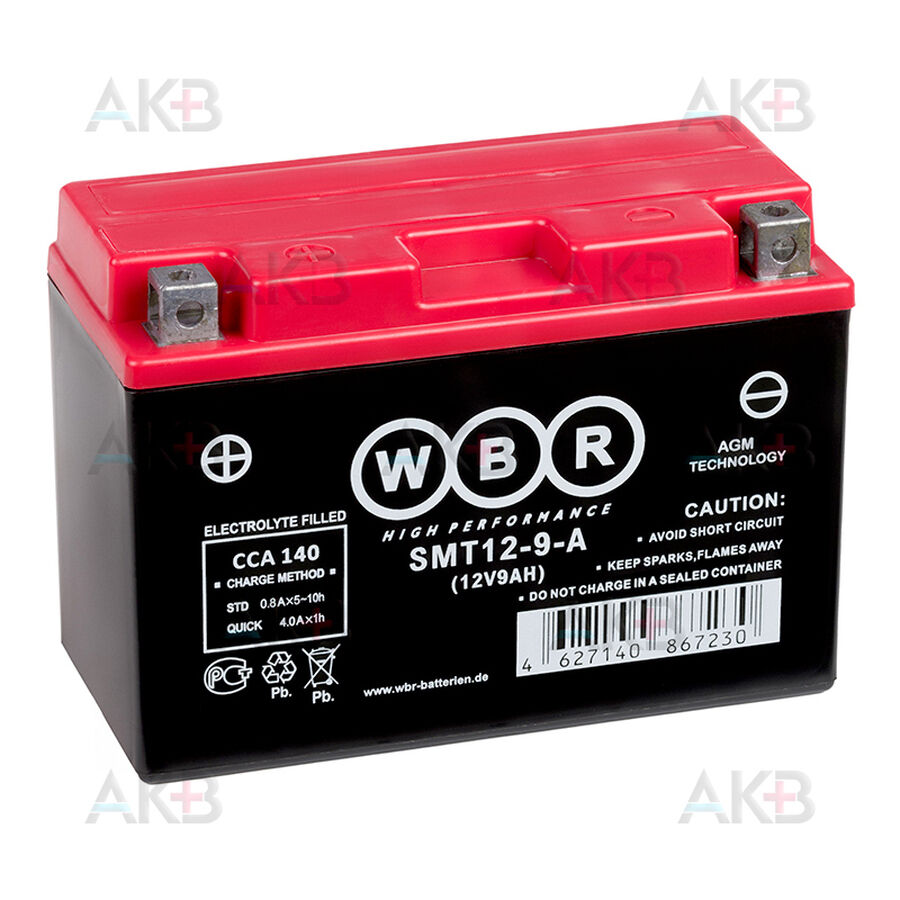 Аккумулятор WBR SMT12-9-A AGM 9 Ач 140А прямая пол.(150x70x105) YT9B-BS