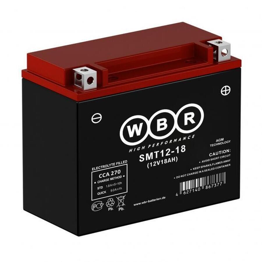 Аккумулятор WBR SMT12-18 AGM 18 Ач 270А обратная пол.(175x87x155) YTX20L-BS